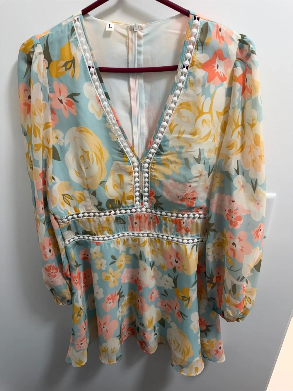 SHEIN Pastel Floral V-Neck Blouse in Coral, Yellow & Mint - Picture 1 of 5
